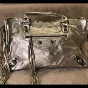 Silver Leather Shoulder Bag